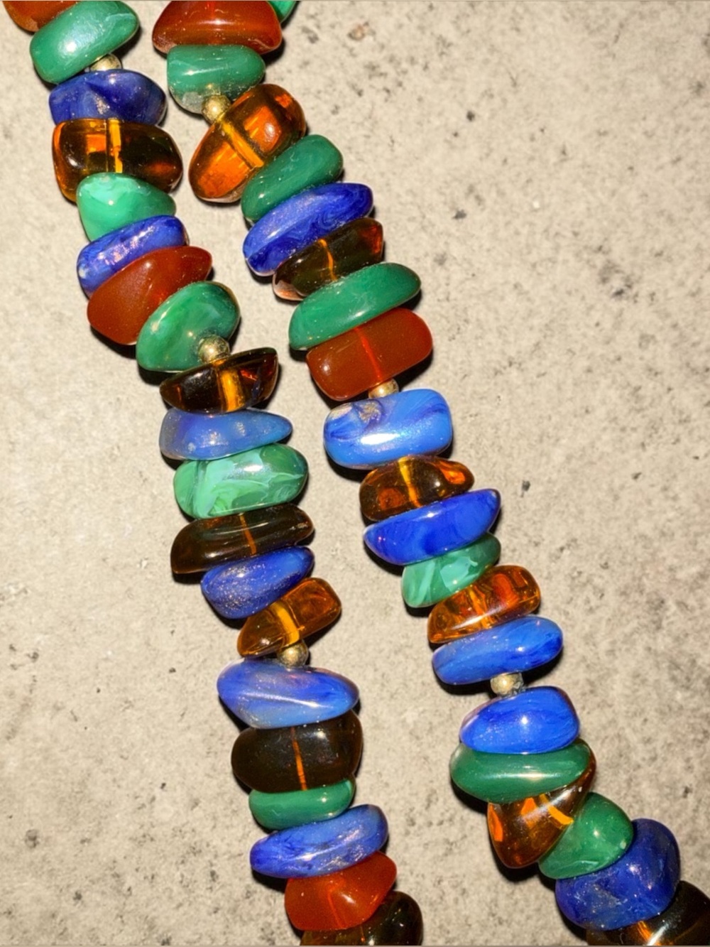 Vintage Multicolor Glass Bead Necklace Vibrant Blue Orange Green Boho Strand